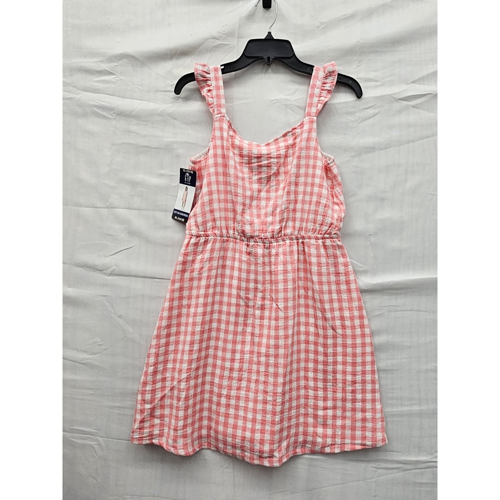 Gap Girls Gingham Sundress Pink Cotton Ruffle Back Cutout Casual Size XL (14/16)